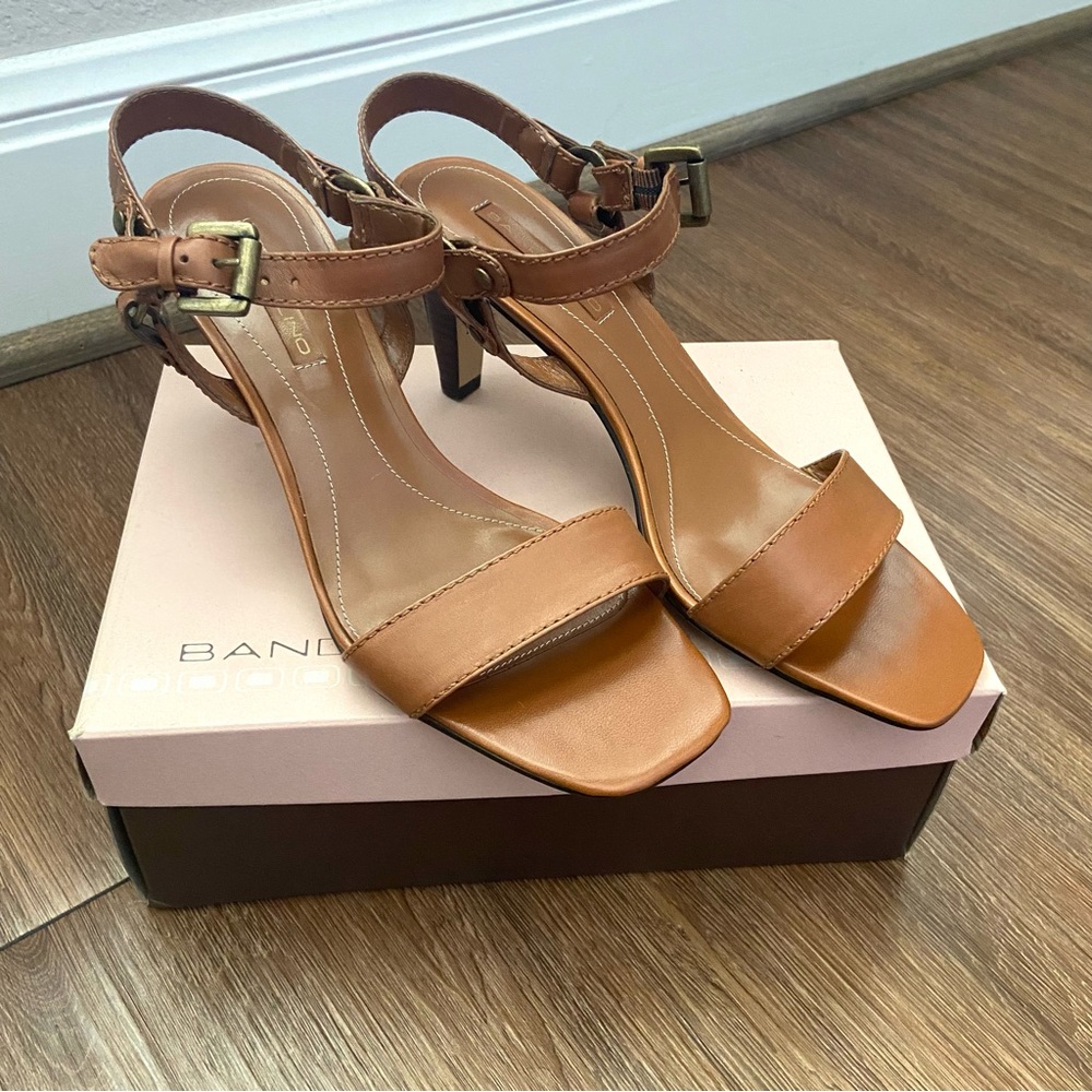 Bandolio Brown Leather Open Toe Sandal Heels- 8 1/2